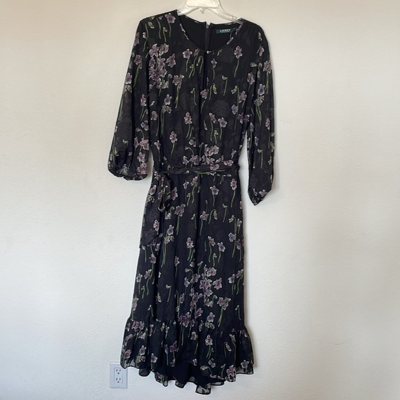 Lauren Ralph Lauren 3/4 Sleeve Jewel Neck, Midi A-Line Evening Dress - Picture 4 of 10